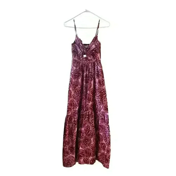 NWT A.L.C. Laura Keyhole Printed Smocked Back Maxi dark red pink Dress Size 0 - Picture 7 of 15